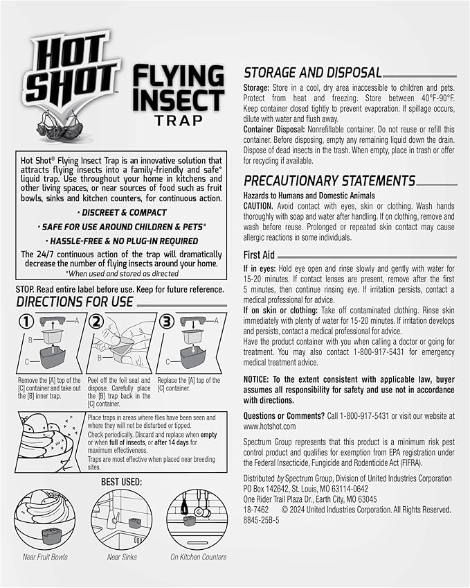 Hot Shot Flying Insect Trap, Discreet, Trap Attracts and Captures House Flies and Fruit Flies, 24/7 Continuous Attraction, No Plug-in Or Electricity Needed, 6 Count