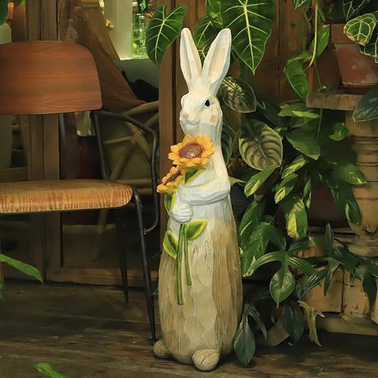 ZOEJADE 35"H Resin Large Rabbit Statue Bunny with Sunflowers Sculpture Outdoor Statues Indoor Decor Animal Ornament for Home Garden Lawn Yard Patio Balcony Gifts Birthday Easter Housewarming Christmas