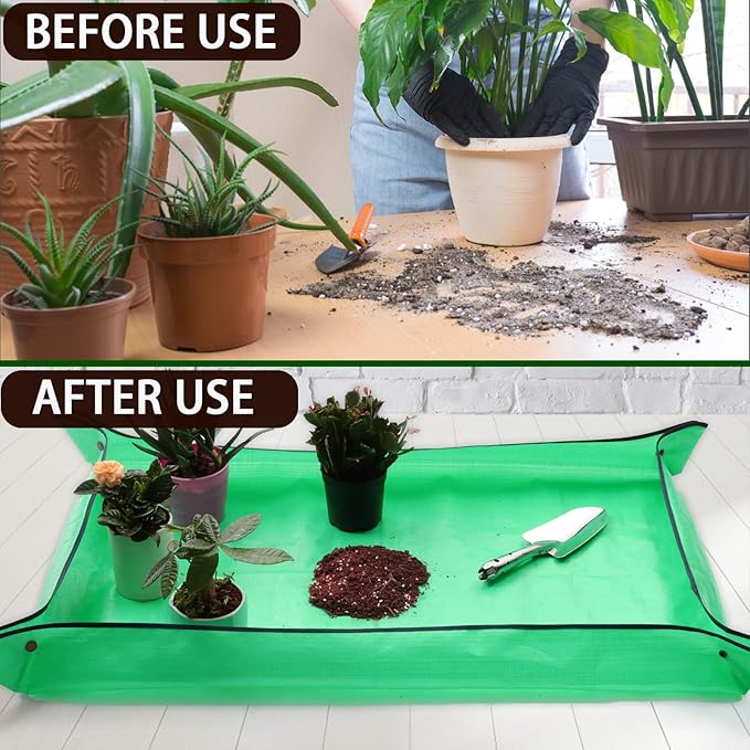 Plant Repotting Mat,Extra Large Waterproof Potting Mats,Foldable Potting Mat for Indoor Plant Transplanting and Dirt Control,Portable Gardening Mats for Repotting(43''*30'',Green)