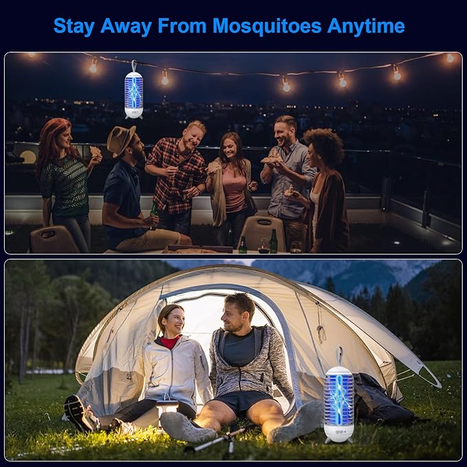 Bug Zapper Outdoor Rechargeable 2 in 1 Wireless Mosquito Killer Lamp 2500mAh Electric Trap Ideal Bug Zapper Indoor for Patio, Home, Backyard, Yard, Garden, Campsite (White)