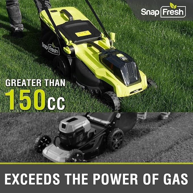 SnapFresh Electric Lawn Mower Cordless - 40V (2 x 20V) 16” Brushless Push Lawn Mowers with 4.0Ah Battery x 2 and Fast Charger Included - Battery Operated Lawn Mower with Bagger