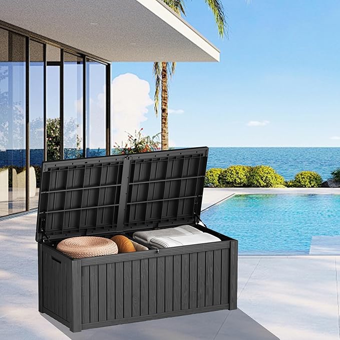 180GAL Black Versatile Outdoor Deck Box - Waterproof, SGS - Certified UV Resistant, Suitable for a Wide Range of Storage Needs from Patio Cushions to Garden Equipment, Simple to Assemble