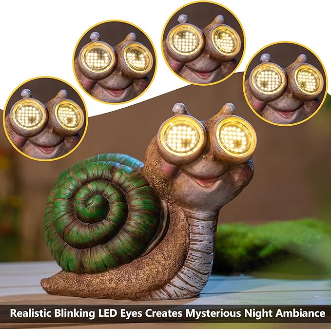 Solar Snail Statue Garden Light, Solar Powered Outdoor Decor with LED Eyes, Resin Garden Figurine for Yard/Patio/Lawn, Waterproof Solar Statue, Gift for Women/Mom/Grandparents