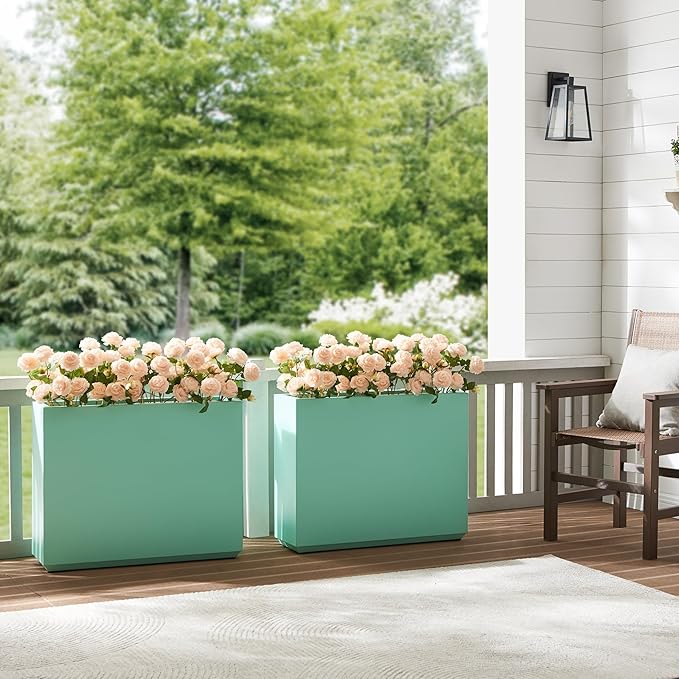 Metallic Heavy Outdoor Planter Box, Span Planter, Long and Tall Divider Planter, 30Lx10Wx24H, Aqua Blue, No Assembly 30.8 Pounds