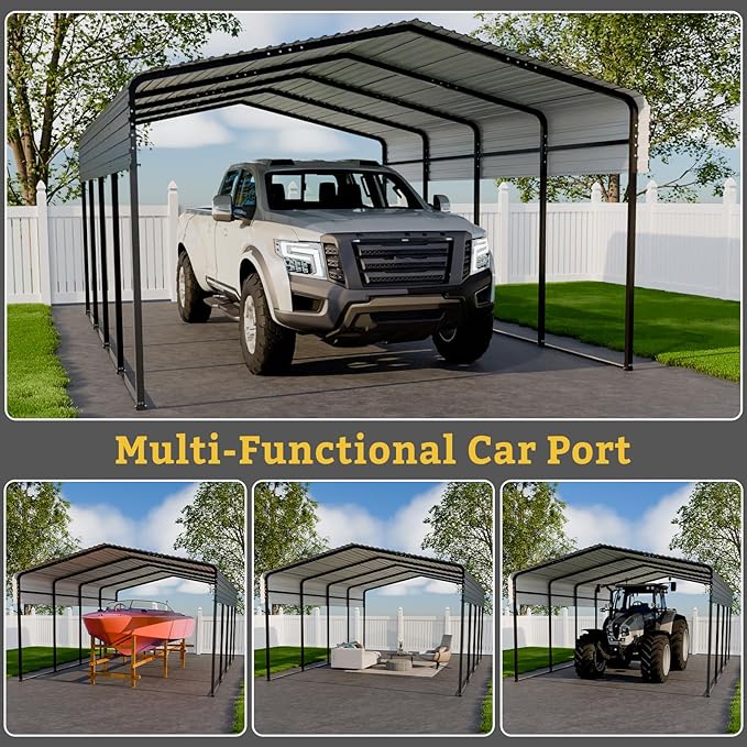 Metal Carport 13 * 20 FT with Enhanced Base Heavy Duty Garage with Galvanized Steel Roof Multi-Use Shelter Outdoor for Car, Pickup, Boat and Tractors