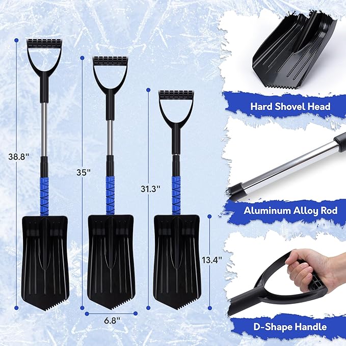 TONDA Snow Brush and Ice Scraper for Car Windshield, 180° Rotating Brush with Squeegee, Extendable Handle with Foam Grip, Snow Shovel for Cars, Trucks & SUVs, Blue