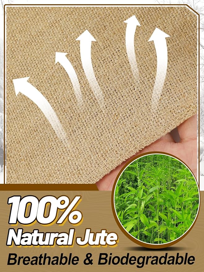 ANPHSIN 4 Rolls Natural Burlap Tree Wraps - 7.8in × 9.8ft Winter Burlap Rolls, Tree Trunk Guard Wrap, Plants Antifreeze Bandage to Protect Bark & Keep Plants Warm