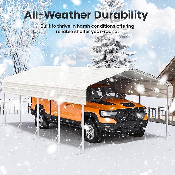 12x20 Carport, Heavy Duty Metal Car Port, All-Weather Protection, Easy Assembly for Cars, Trucks, Boats, Tractors, and Outdoor Storage