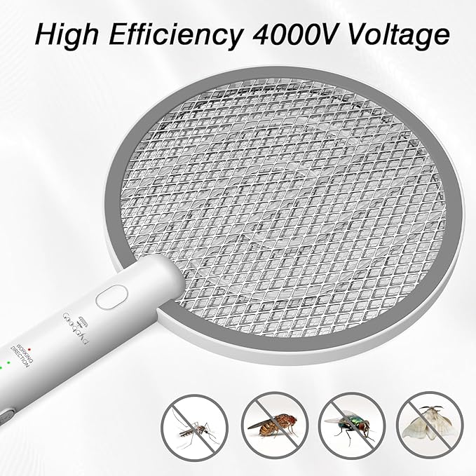 Bug Zapper Racket, 2 in 1 Electric Fly Zapper USB Rechargeable, 4000V Electric Fly Swatter with 3 Layer Safety Mesh, Indoor Outdoor Electric Racket for Kitchen, Bedroom, Camping