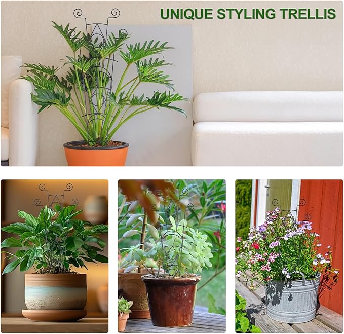 Stackable Metal Trellis for Climbing Plants Outdoor & Indoor - 4 Pack Garden Trellis for Potted Plants, Rust-Resistant Plant Support Stakes for Vines, Flowers - Sturdy Plant Trellis
