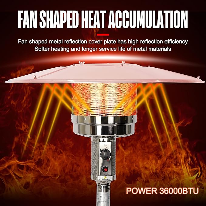 Outdoor Patio Heater, Stainless Steel Propane Heater w/Wheels, Shelf Tabletop, Auto Shut Off Protection, 36000 BTU Tall Standing Gas Heater for Outdoor Use