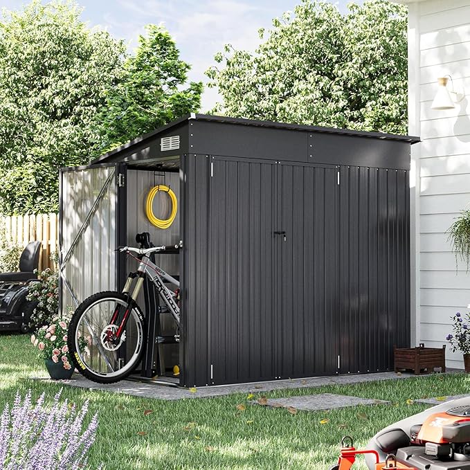 Aoxun 4' x 8' Shed Outdoor Storage Shed with Triple Lockable Door Metal Storage Cabinet with Slopping Roof for Tools Bicycles Storage for Garden, Patio, Courtyard