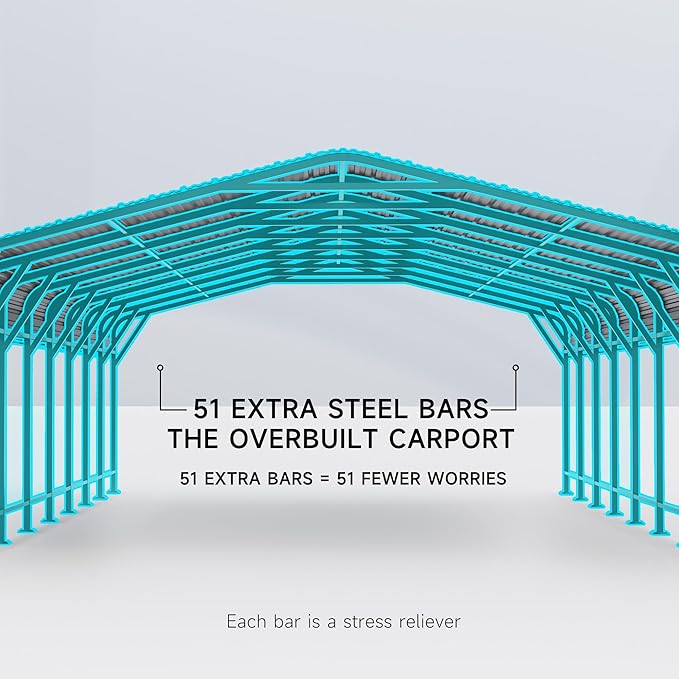 20x30 FT Metal Carport, Enhanced Base and Steel Roof for All-Weather Use, Outdoor Heavy Duty Garage Galvanized Car Shelter for Bass Boats, Full-Sized Pickup Trucks, and Tractors