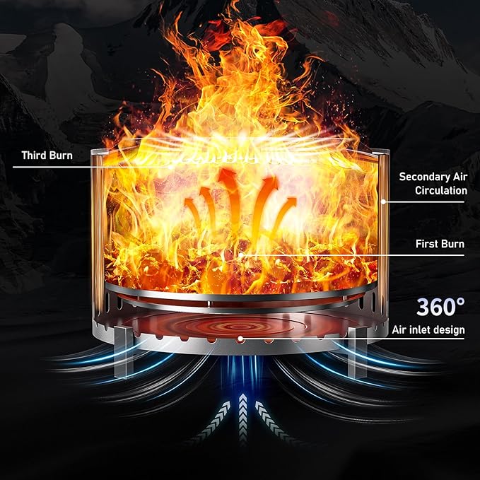 27 Inch Smokeless Fire Pit, Outdoor Portable Firepit with Waterproof Cover & Poker, Stainless Steel Wood Burning Fireplace for Outside,Patio, Camping, Bonfire, Silver