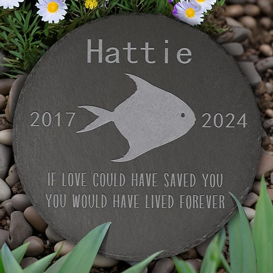 Fish Memorial Stone Fish Garden Statue - Fish Memorial Gifts - Fish Tombstone - Fish Loss Gift - Loss of Pet Fish - Round