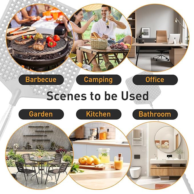 Telescopic Fly Swatter 3 Pack, Premium Plastic Fly Swatter, Flyswatters Heavy Duty, Stainless Steel Handle（Black）