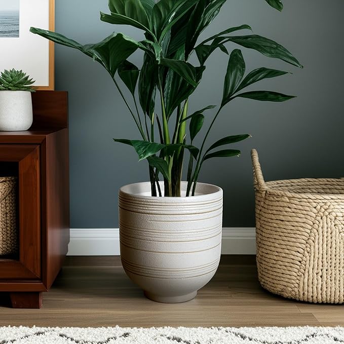 10 Inch Ceramic Planter with Drainage, Large Indoor Planter for Olive Trees, Artificial Trees & More, Mid - Century Modern Design Ideal as Housewarmings