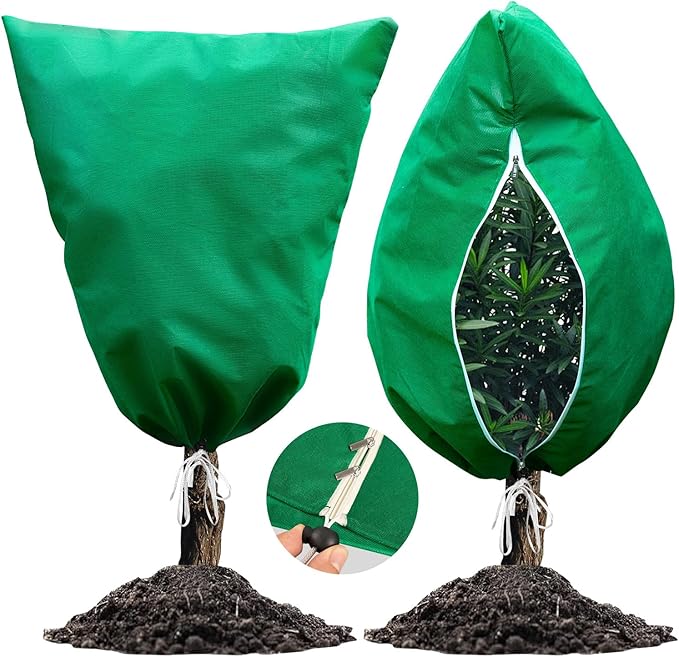 2 Packs Plant Covers for Winter Freeze Protection, 47.7" W X 71.7" H Frost Protection Covers for Outdoor Plants, 2.2 oz/yd² Tree Covers with Double Zipper Heads & Drawstring Design for Winter