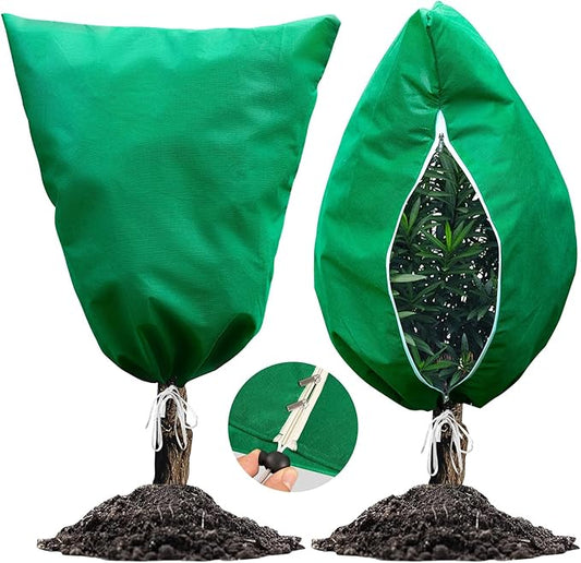 2 Packs Plant Covers for Winter Freeze Protection, 47.7" W X 71.7" H Frost Protection Covers for Outdoor Plants, 2.2 oz/yd² Tree Covers with Double Zipper Heads & Drawstring Design for Winter