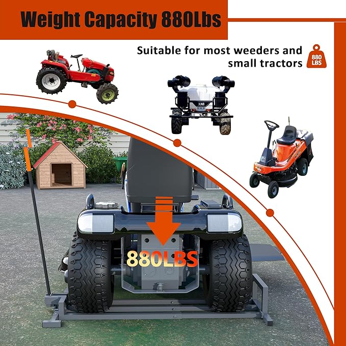 Ride-On Lawn Mower Jack Lift - Telescopic Maintenance Jack for Garden Tractors and Riding Lawn Mowers, 880 lbs Weight Capacity, Manual and Power Tool Handles Included (Grey)