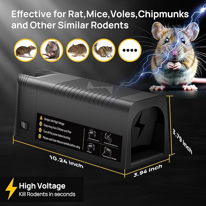 Rat Zapper Electric Mouse Trap Zapper 2 Pack Electronic Mice Killer Effective Rodent Trap with Powerful Voltage Mouse Traps Indoor for Home Garage Attic Living Room