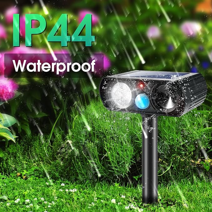 2025 4Pack Ultrasonic Animal Repellent Outdoor Solar Animal Repeller witht Motion Sensor&LED Strober Ligh Cat Deterrent Outdoor Deer Repellent Device to Scare Rabbit Fox Dog Raccoon Squirrel Skunk