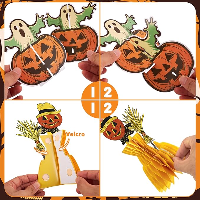 7PCS Halloweens Honeycomb Centerpieces, Halloween Party Decorations, Black Cat Ghost Table Centerpieces Spooky Theme Birthday Table Toppers for Home Mantel Tray Halloween Party Decor