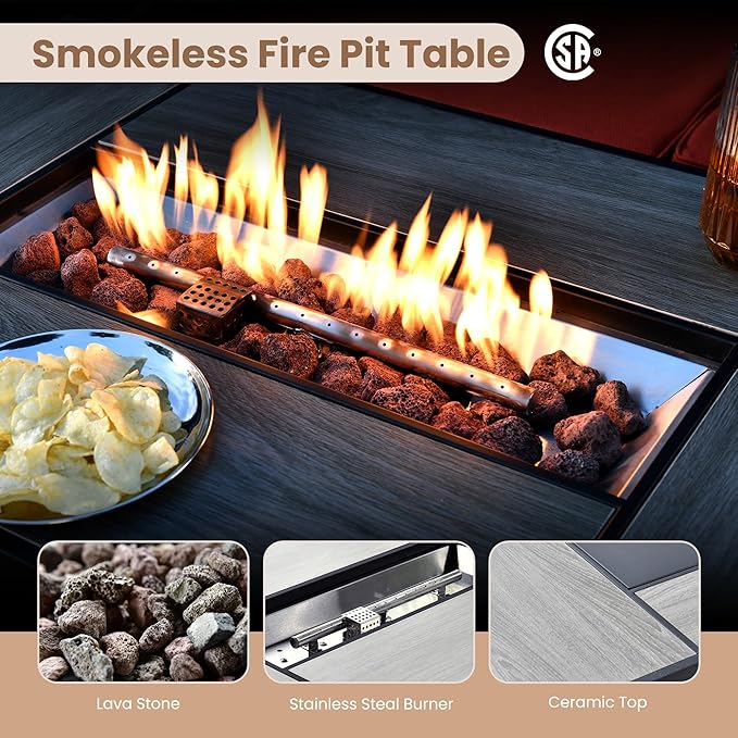 HOOOWOOO Outdoor Patio Furniture Set,7 Pieces Wicker Conversation Set,All Weather Couch Set with Fire Pit Table Swivel Chairs Ottoman 7 Seaters for Out Door Yard(Light Gray)