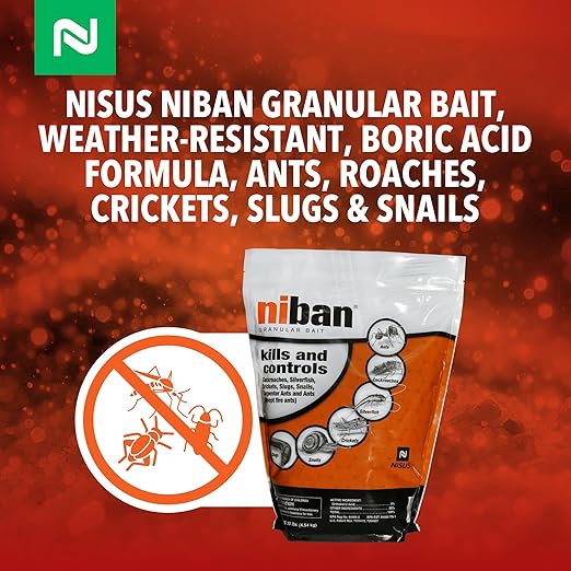 Nisus Niban Granular Bait, Weather-Resistant, Boric Acid Formula, Ants, Roaches, Crickets, Slugs & Snails, Indoor/Outdoor Use, 10 lbs