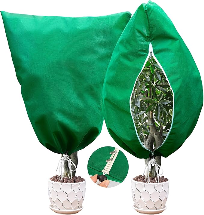 2 Packs Plant Covers for Winter Freeze Protection, 31.5" W X 47.3" H Frost Protection Covers for Outdoor Plants, 2.2 oz/yd² Tree Covers with Double Zipper Heads & Drawstring Design for Winter