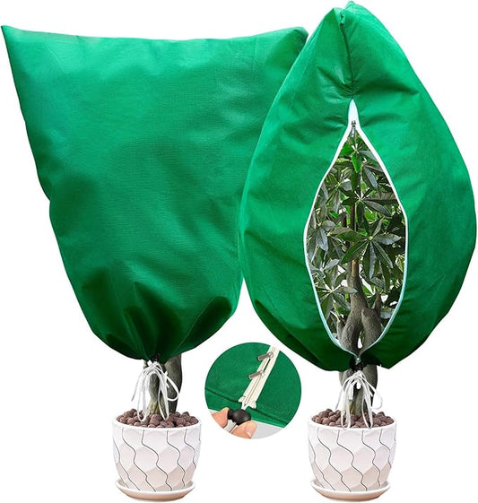 2 Packs Plant Covers for Winter Freeze Protection, 31.5" W X 47.3" H Frost Protection Covers for Outdoor Plants, 2.2 oz/yd² Tree Covers with Double Zipper Heads & Drawstring Design for Winter