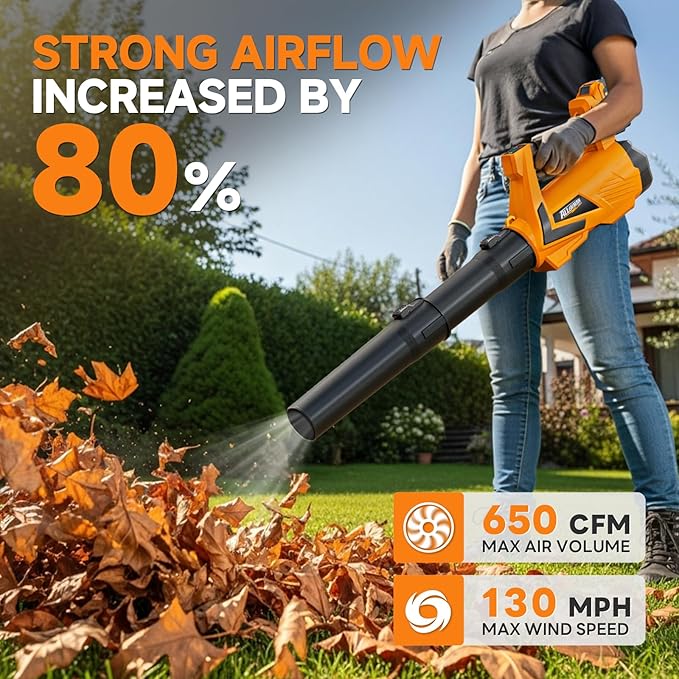 Alloyman 40V Leaf Blower Cordless, 650 CFM Brushless Battery Powered Leaf Blower with 2×2.0Ah Batteries & Charger, 3 Speed + Turbo Mode Electric Blower for Lawn Care, Yard, Garage, Leaves, Dust, Snow