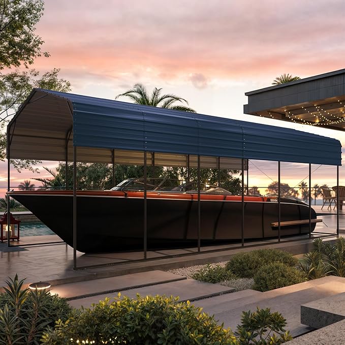 YOLENY 14x30 FT RV Carport, Heavy Duty Metal Carport with Reinforced Metal Frame & Galvanized Roof, Weather-Resistant Car Shelter for RV, Cars, Trucks, Boats, SUVs, and Tractors, Gray