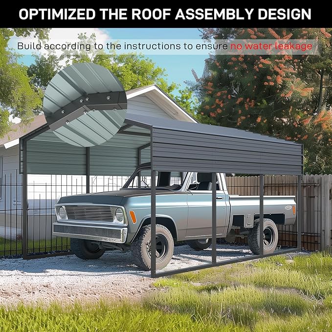 Outvita Heavy Duty Metal Carport, 10x15FT, Gray, Vehicle Protection, Outdoor Gatherings