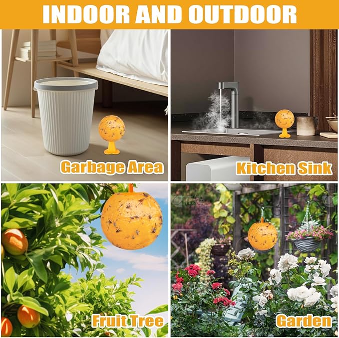 6 PCS Fly Trap Indoor Fly Sticky Ball, Hanging Fly Trap Outdoor Bug Catcher Wasp Gnat Trap, Flying Insects Ball for House Plants Kitchen Drain Yard Garden