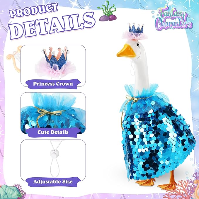 Princess Porch Goose Outfit Halloween Porch Goose Outfit Sparkly Rainbow Sequin Cape for 17" 23" Lawn Garden Yard Geese(Dark Blue)