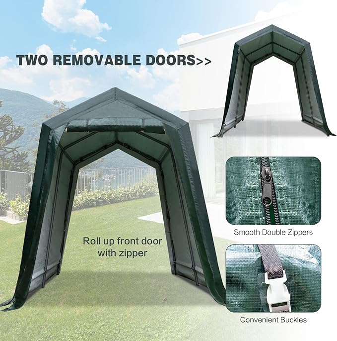 ERGOMASTER 7 Ft x 12 Ft Outdoor Carport Patio Storage Shelter Metal Frame and Waterproof Ripstop Cover for Motorcycle and ATV Car