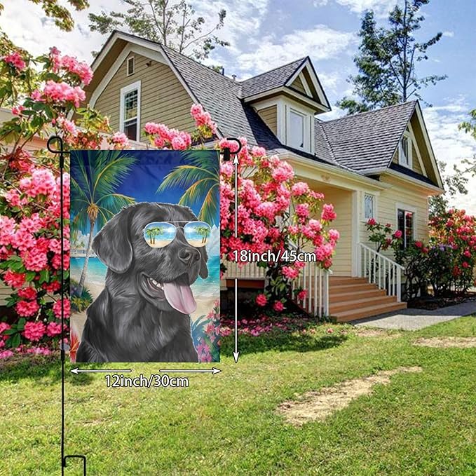 Labrador Dog Summer Beach Palm Trees Tropical Garden Flag Welcome Party Outdoor Outside Decorations Picks Home House Garden Yard Decor 12x18 Inch