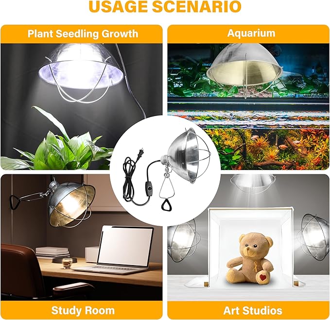 Simple Deluxe Clamp Lamp Light 10.5 Inch Adjustable Aluminum Reflector, Suit for E26 Socket Max 250 Watt Lamp (No Bulb Included), 6 Feet 18/2 SPT-2 Cord, with Bulb Guard, 1 Pack