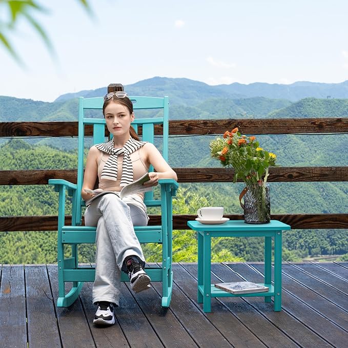 nevilywood Adirondack Square Side Table - 18.4" Large Panel HDPE Outdoor End Table - Weatherproof, Rustproof & Low Maintenance for Patio, Lawn, Pool, Indoor Use (Aruba)