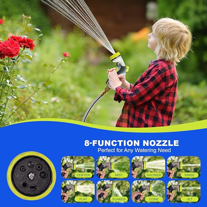 Metal Garden Hose 150 ft – 304 Stainless Steel Water Hose with Nozzle Sprayer, Garden Hoses Flexible, Lightweight, No Kink, Heavy Duty for Outdoor (150 ft)