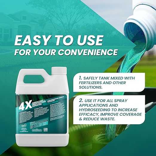 32oz 4X Spray Pattern Indicator Dye + Surfactant, Makes 32 Gallons of Wetting Agent for Lawn & Turf Mark - Effective Spray Indicator, Liquid Blue Dye for Marking Turf, Easy to Mix & Apply