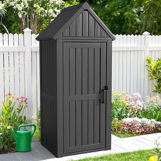 Multifunctional Storage Shed, Outdoor Storage Cabinet with Hooks and Lock Ring, Waterproof Outdoor Storage Shed for All Weather, Tool Outdoor Shed for Patio Lawn and Garden