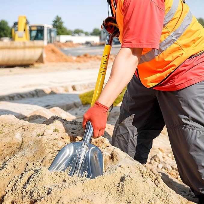 Plexon Metal Scoop Shovel 15" Blade - Aluminium Steel Snow Shovel for Driveway - Heavy Duty Snow Shovel for Car - Fiberglass Handle & Plastic D-Grip - Outdoor Garden Yard, 48" Length