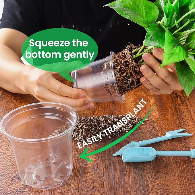 30 Packs 6.7/5/4 Inch Reinforced Clear Nursery Pots with Drainage Hole, Transparent Variety Pack Plastic Plant Pot Seedling Planter Seed Starter Flower