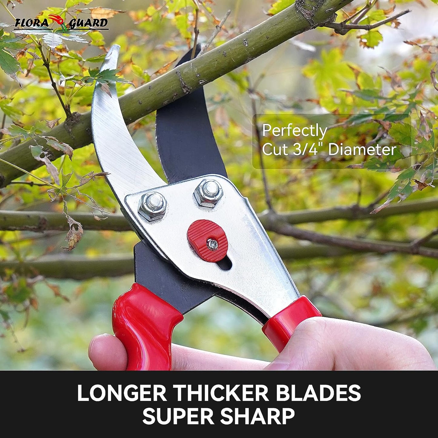 Flora Guard Garden Shears 8.5" Bypass Pruning Shears, Professional Ultra Sharp Sk5 Steel Garden Clippers, Heavy Duty Plant Cutting Scissors Tools Supplies, Hedge Branch Trimmer, Super Durable