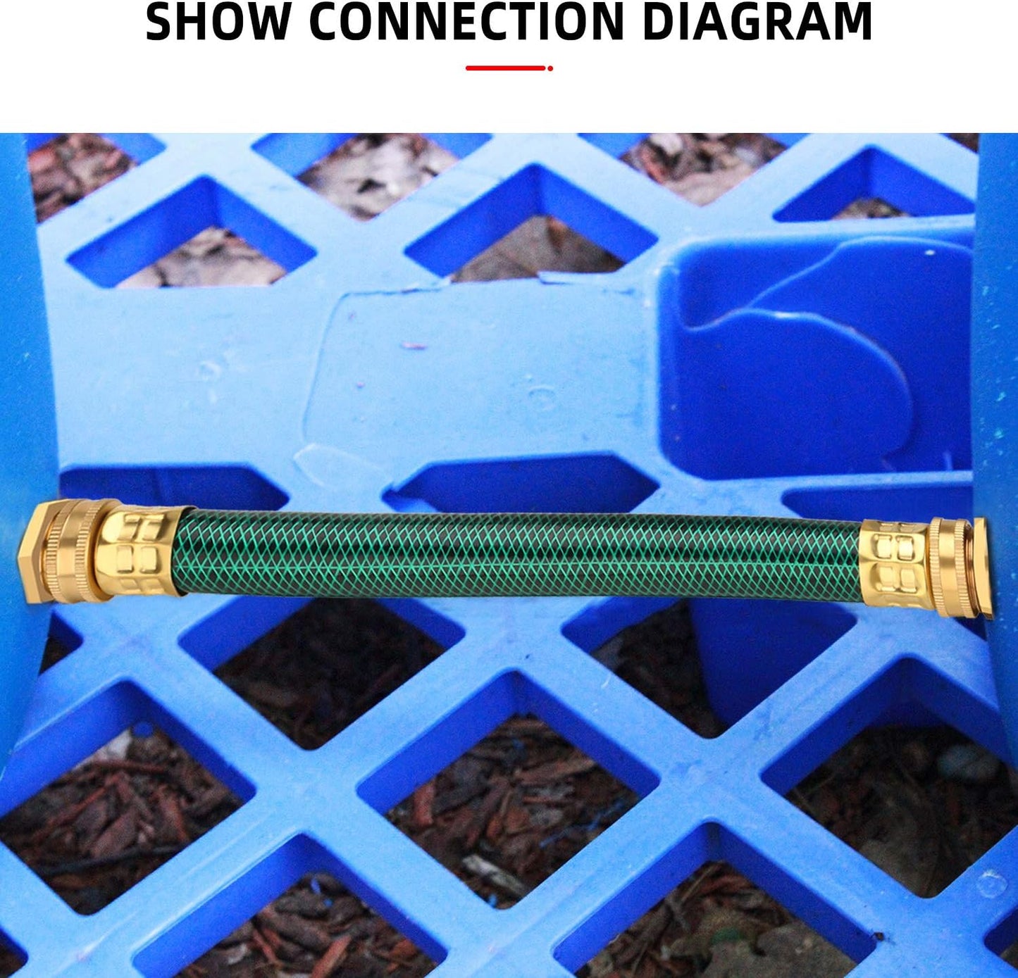 WADEO Rain Barrel Connector Kit Pack of 2, Rain Barrel Linking Kit with Two 12 Inch Hoses and Four Copper Plating Bulkhead Tank Fittings（Green）