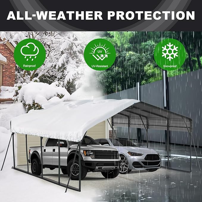 20x20FT 2 Car Metal Carport Kits, Heavy Duty Two Car Ports with Galvanized Metal Roof, Outdoor Garage Double Car Shelter Shade for Car, Boats and Truck (Dark Gray)
