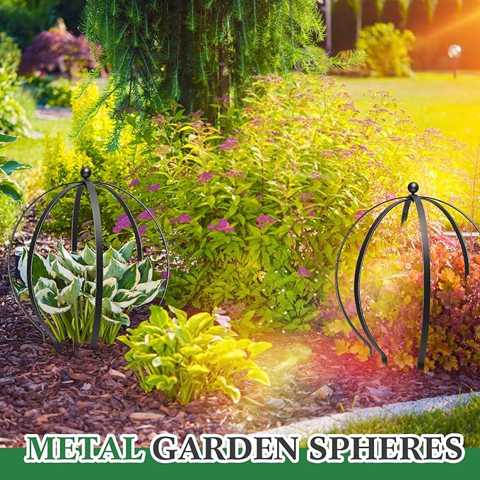 2 Pcs Black Large Metal Trellis 27" x 23" Metal Garden Spheres for Climbing Plants Vine Stem Outdoor Indoor Plant Trellis for Potted Plants Flowers Decorative Support Holder