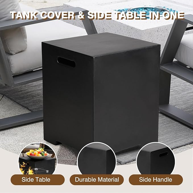 3-Piece Outdoor Propane Fire Pit Table Set – Premium Marble-Like MgO Finish, 56-Inch Gas Fire Table with Tank Table & Glass Wind Guard for Patio, Garden & Backyard, Includes Rain Cover & Glass Beads